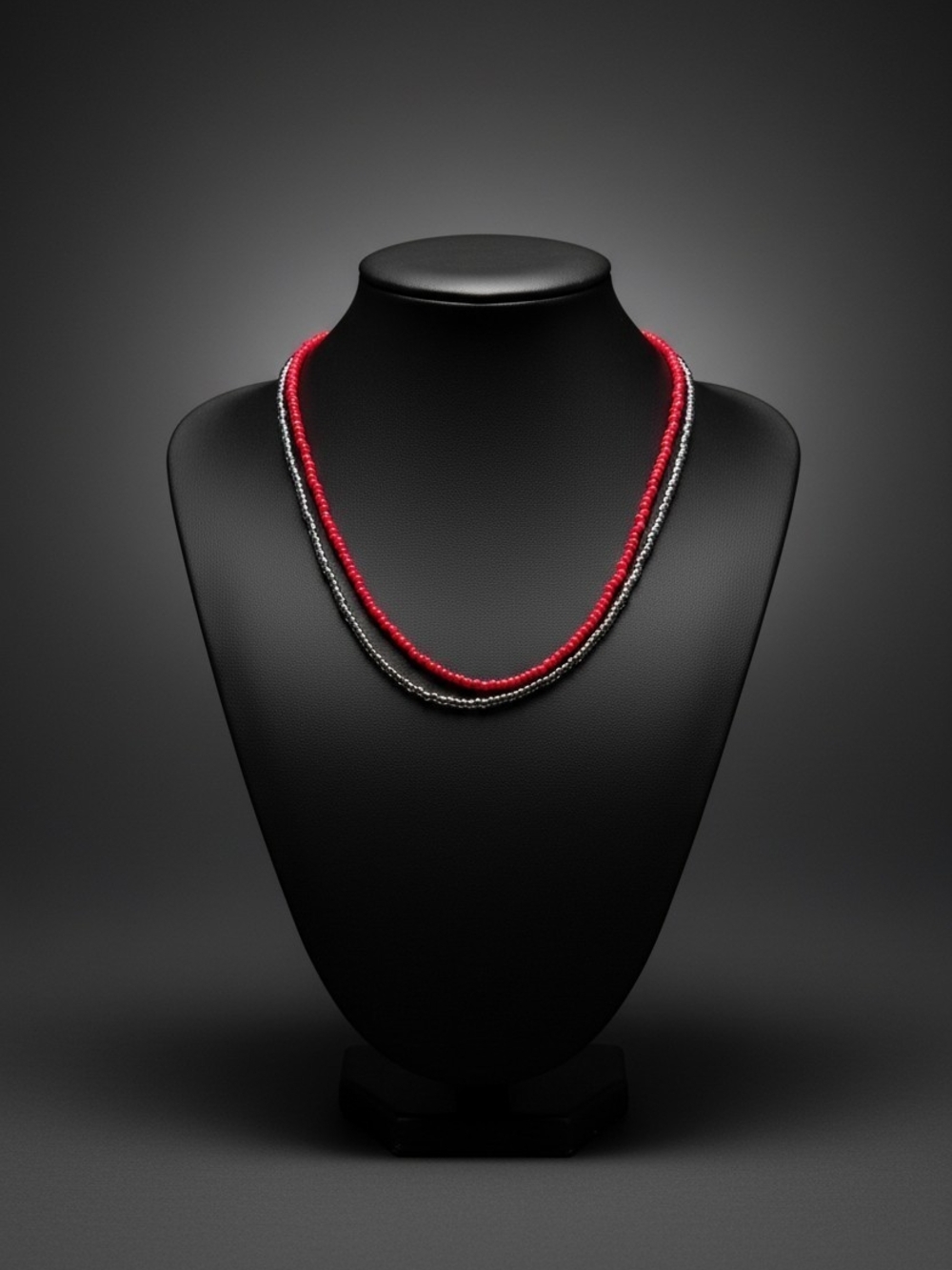 Elegant Dual-Strand Red and Black Beaded Necklace for Women